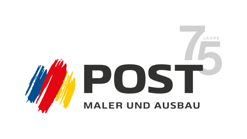 75-Jahre-Jubiläumslogo der Firma Post Maler und Ausbau